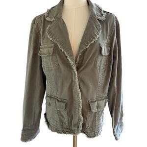 Vintage Military Denim Olive Green Structure Jacket Womens Large Casual Y2K